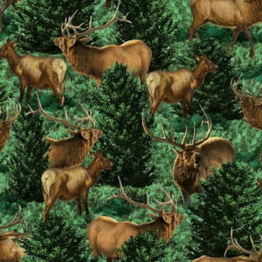 Elk in Trees Cotton Fabric