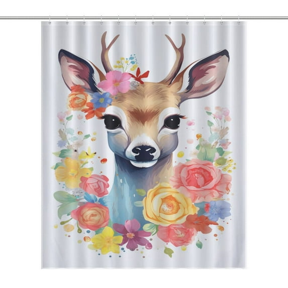Elk with Flowers Shower Curtain Modern Home Decor Polyester Fabric Bathroom Curtain With Hooks