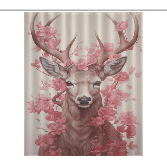 Elk with Flowers Shower Curtain Modern Home Decor Polyester Fabric Bathroom Curtain With Hooks
