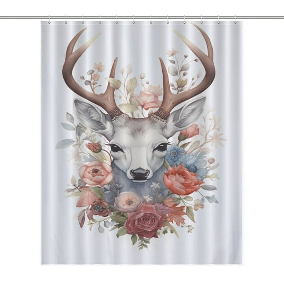 Elk with Flowers Shower Curtain Waterproof Abstract Bath Curtain Home Bathroom Decor Curtain With Hook
