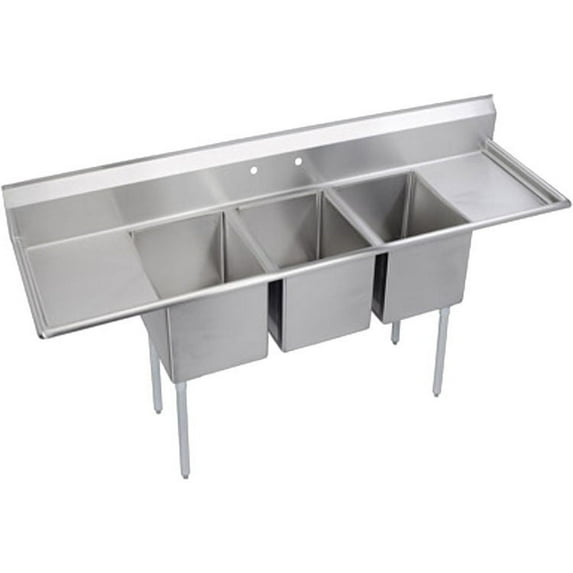 Elkay 3C18X24-0X Dependabilt 63 x 29-13/16 x 44-3/4 Triple Scullery Sink, No Drainboard, 2 Holes, 12 Deep, 16-Gauge Stainless
