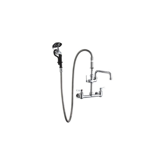 Elkay 8" Centerset Wall Mount Faucet 60in Flexible Hose with 1.2 GPM Spray Head + 8in Arc Tube Spout 2in Lever Handles