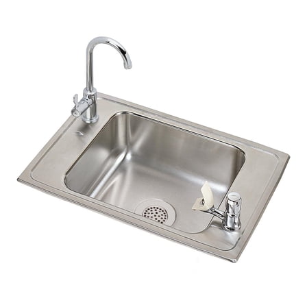 Elkay Celebrity Stainless Steel 25" x 17" x 6-7/8", 2-Hole Single Bowl Drop-in Classroom Sink and Vandal-resistant Faucet / Bubbler Kit