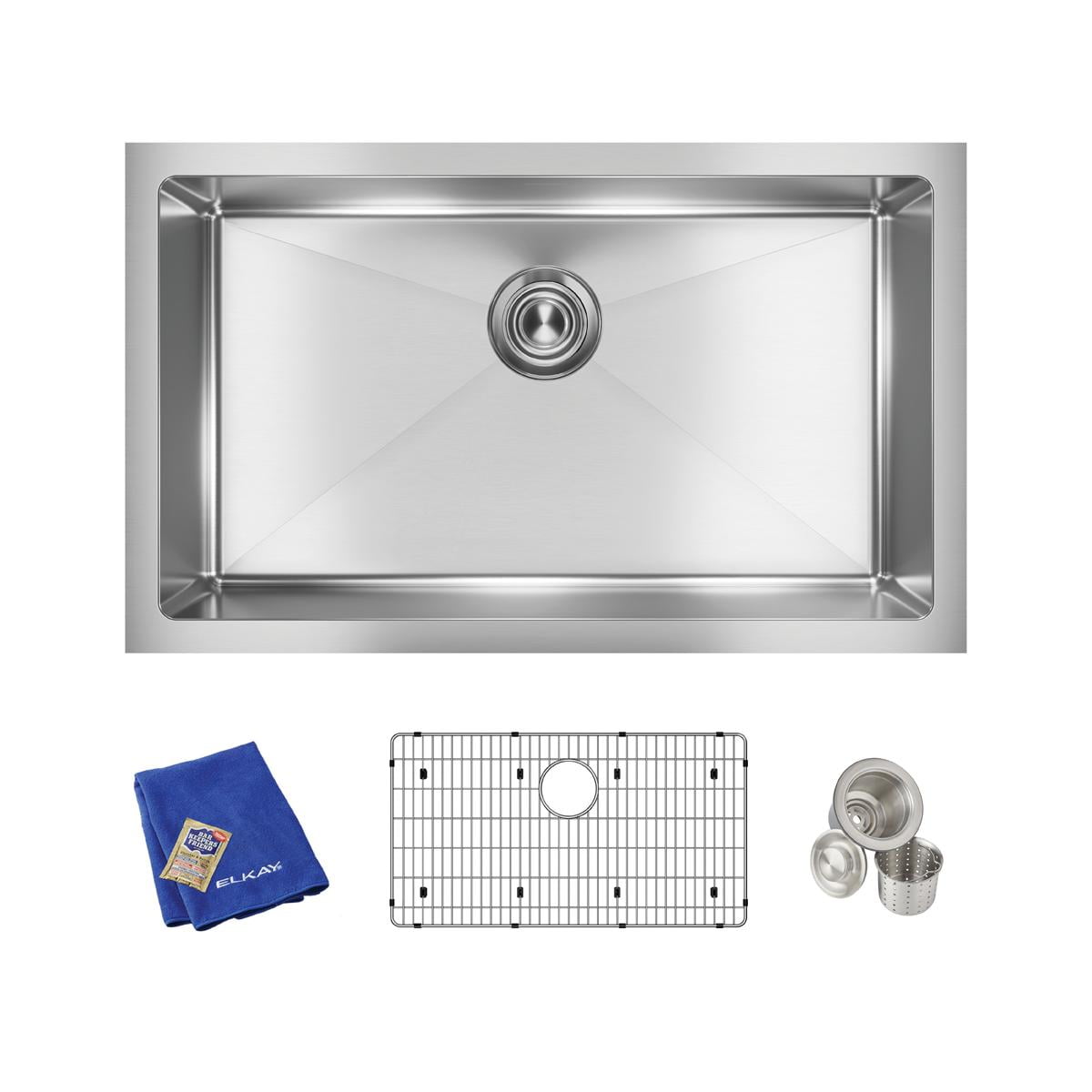 Elkay Crosstown 16 Gauge Stainless Steel Single Bowl Undermount Sink Kit