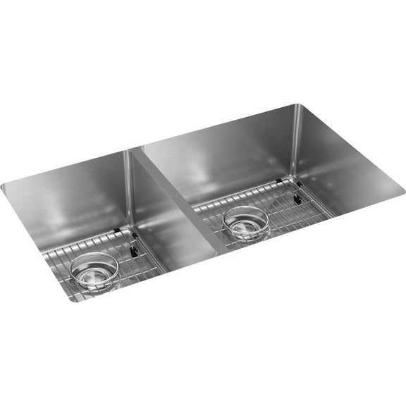 Elkay Crosstown Stainless Steel 31-1/2" x 18-1/2" x 9", 40/60 Double Bowl Undermount Sink Kit