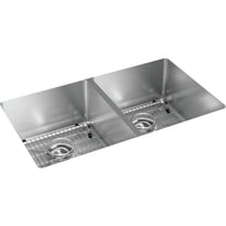 Elkay Crosstown Stainless Steel 31-1/2" x 18-1/2" x 9", Equal Double Bowl Undermount Sink Kit