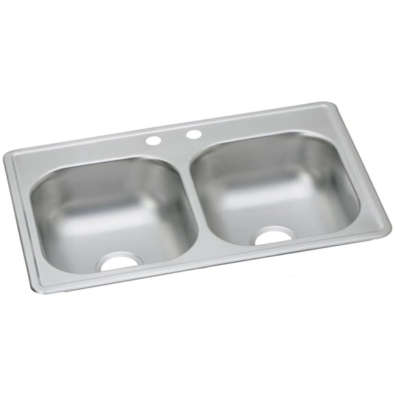 Elkay D233192 Dayton Stainless Steel 33 X 19 X 6. 4375 inch Double Bowl Top Mount Kitchen Sink - 2 Faucet Hole