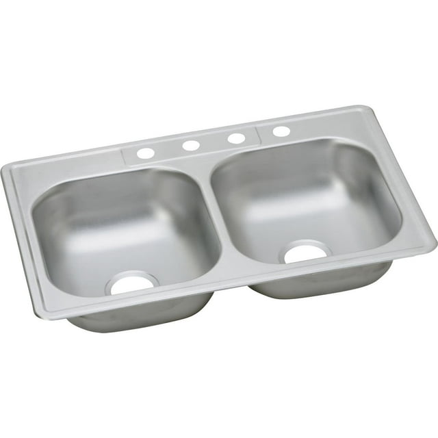 Elkay D233212 Dayton 33 x 21-1/4 x 6-9/16 Equal Double Bowl Drop-in Kitchen Sink, 2 Holes, 22-Gauge Stainless