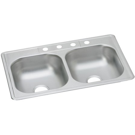 Elkay D233221 Dayton Stainless Steel 33" x 22" x 6-9/16", Double Bowl Top Mount Kitchen Sink