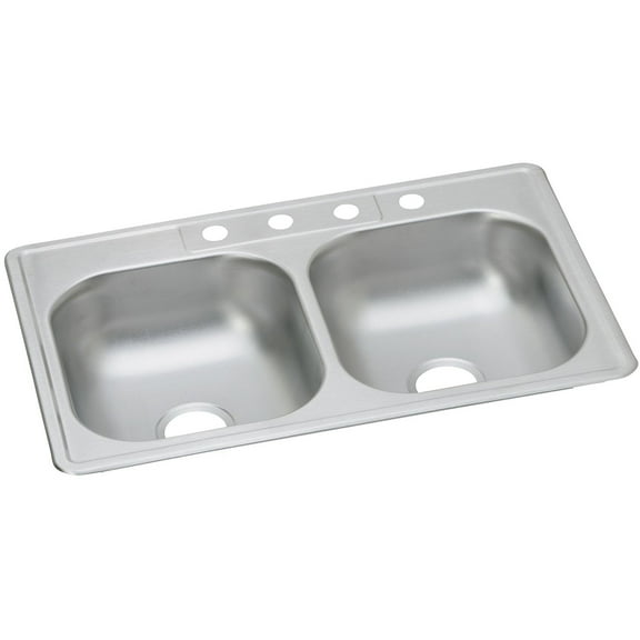 Elkay D233221 Dayton Stainless Steel 33" x 22" x 6-9/16", Double Bowl Top Mount Kitchen Sink