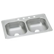 Elkay D233224 Dayton Stainless Steel Double Bowl Top Mount Sink with 4 Faucet Holes, Satin