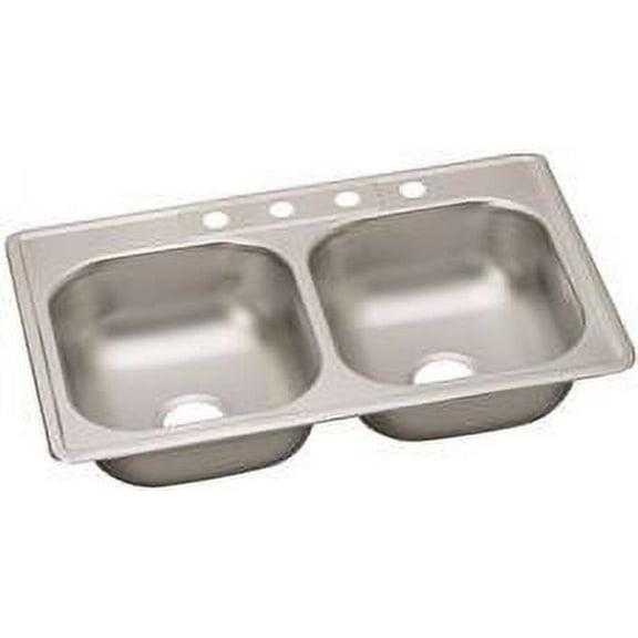 Elkay DD233224 22 Gauge Stainless Steel Double Bowl Top Mount Kitchen Sink, 33 x 22 x 7.0625