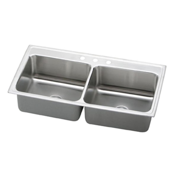 Elkay DLR4322103 Lustertone Stainless Steel 43" x 22" x 10-1/8", Double Bowl Top Mount Kitchen Sink