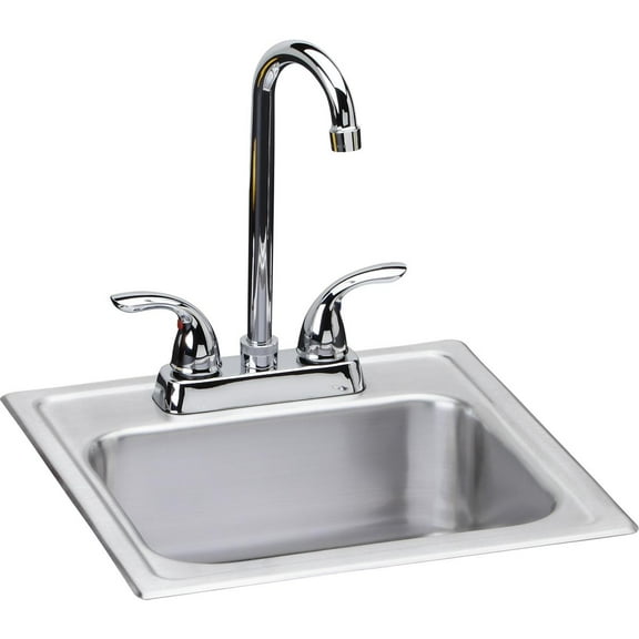 Elkay Dayton Stainless Steel 15" x 15" x 6", Single Bowl Drop-in Bar Sink + Faucet Kit