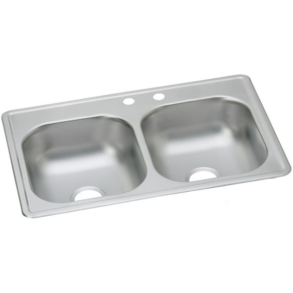 Elkay Dayton Stainless Steel 33" x 19" x 8", Equal Double Bowl Drop-in Sink