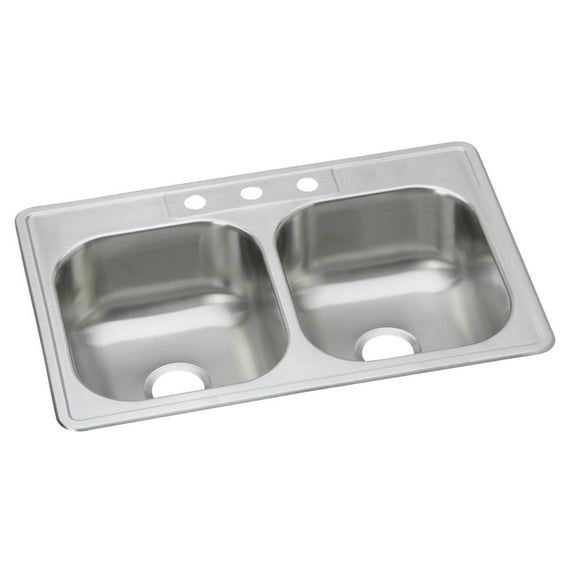 Elkay Dayton Stainless Steel 33" x 22" x 8-1/16", Equal Double Bowl Drop-in Sink