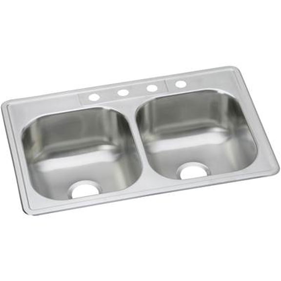 Elkay Dayton Stainless Steel 33" x 22" x 8-1/16", Equal Double Bowl Drop-in Sink