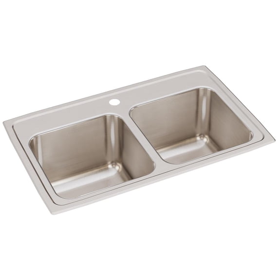 Elkay Lustertone Classic Stainless Steel 29" x 18" x 10", 1-Hole Equal Double Bowl Drop-in Sink
