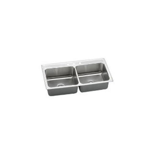 Elkay DLR432212MR2 18 Gauge Stainless Steel 43 x 22 x 12. 125 inch Double Bowl Top Mount Kitchen Sink - 2 Faucet Holes on