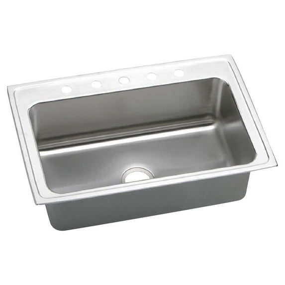 Elkay DLRS3322105 Lustertone Classic 33 x 22 x 10-1/8 Single Bowl Drop-In Sink, 5 Holes, 18-Gauge Stainless