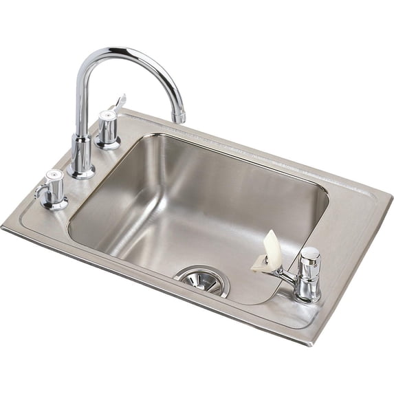 18 Gauge Stainless Steel 31" x 19.5" x 7.625" Single Bowl Top Mount Sink Kit