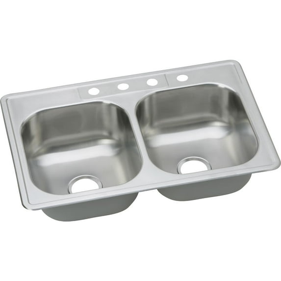 Elkay Dsew1023322 Dayton 33" Drop In Double Basin Stainless Steel Kitchen Sink - 5 Faucet