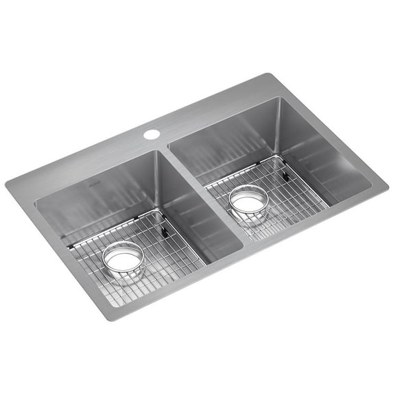 Elkay ECTSR33229TBG1 Crosstown Stainless Steel 33" x 22" x 9", Equal Double Bowl Dual Mount Sink Kit