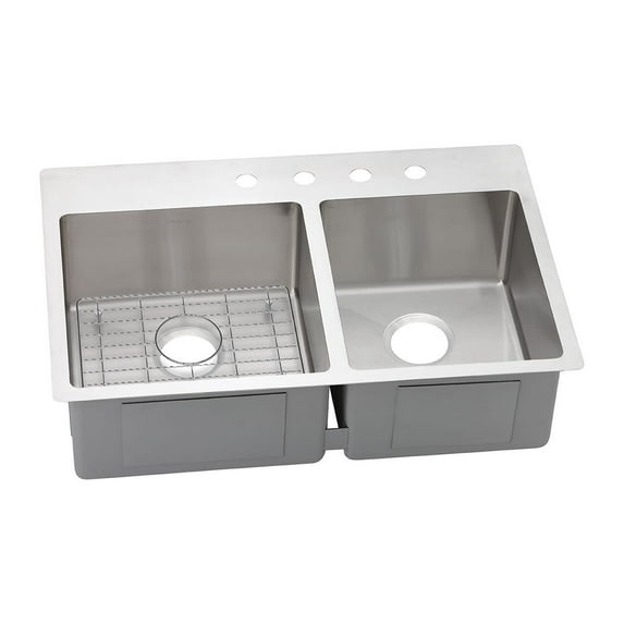 Elkay ECTSRO33229RBG1 Crosstown Stainless Steel Double Bowl Dual-Mount Sink Kit with Single Faucet Hole