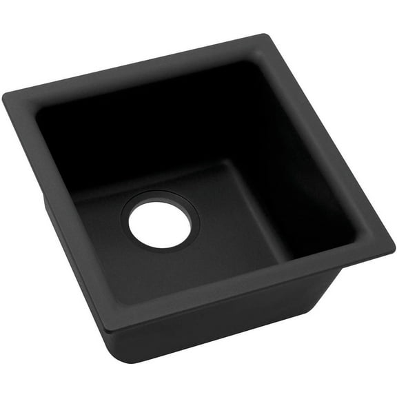 Elkay ELG1616BK0 Quartz Classic 15-3/4" x 15-3/4" x 7-11/16", Single Bowl Dual Mount Bar Sink, Black Black