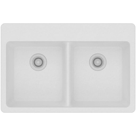 Elkay, ELG3322WH0 , Elkay Quartz Classic 33" x 22" x 9-1/2" Double Bowl Drop-in Sink, White, Sinks
