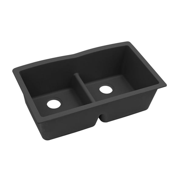 Elkay ELGDULB3322BK0 Quartz Classic 33" x 19" x 10", Equal Double Bowl Undermount Sink with Aqua Divide, Black