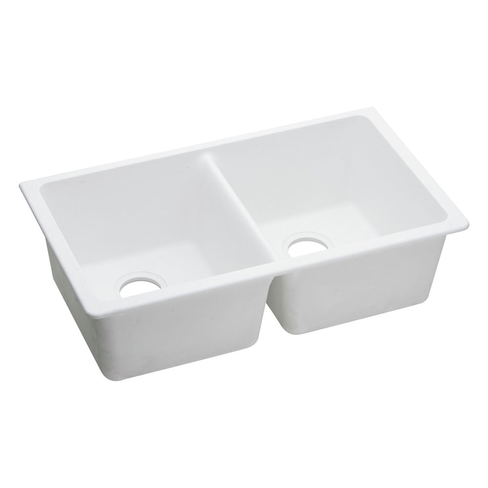 White Quartz Double Basin Undermount Kitchen Sink