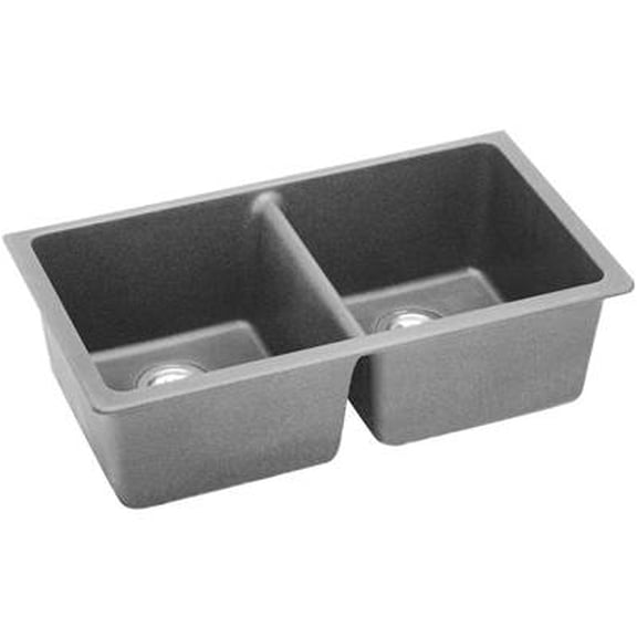 Elkay ELGU3322GS0 Quartz Classic 33" x 18-1/2" x 9-1/2", Equal Double Bowl Undermount Sink, Greystone