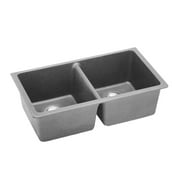 Elkay ELGU3322GS0 Quartz Classic 33" x 18-1/2" x 9-1/2", Equal Double Bowl Undermount Sink, Greystone