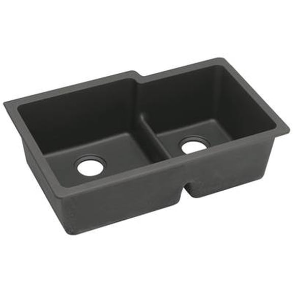 Elkay ELGULBO3322BK0 Quartz Classic 33" x 20-1/2" x 9-1/2", Offset 60/40 Double Bowl Undermount Sink with Aqua Divide, Black