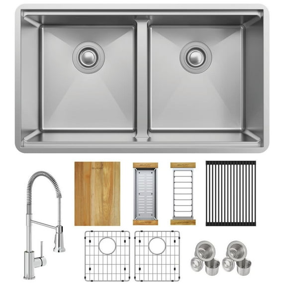 Elkay Ectrua31169tfcw Crosstown 31-1/2" Undermount Double Basin Stainless Steel Kitchen