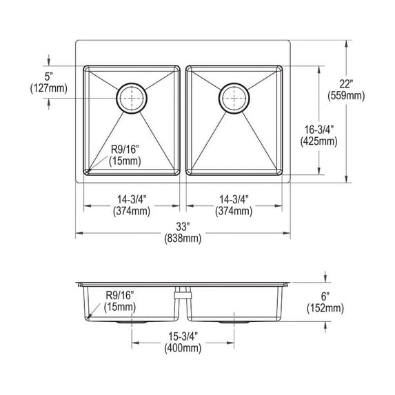 32X22 SS 2B KITC SINK *CRSTWN