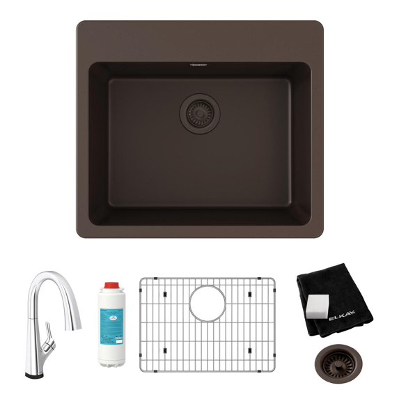 Elkay ELG2522MC0FLC Quartz Classic 25" Drop-In Single Basin Quartz Kitchen Sink - Mocha