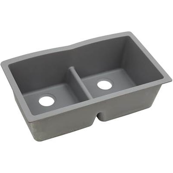 Elkay ELGDULB3322GS0 Quartz Classic 33" x 19" x 10", Equal Double Bowl Undermount Sink with Aqua Divide, Greystone
