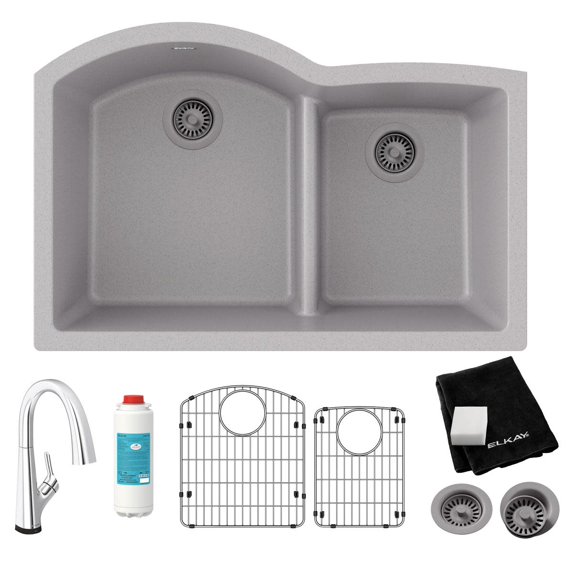 Elkay ELGHU3322RGSFLC Quartz Classic 33" Undermount Double Basin Quartz Kitchen Sink -