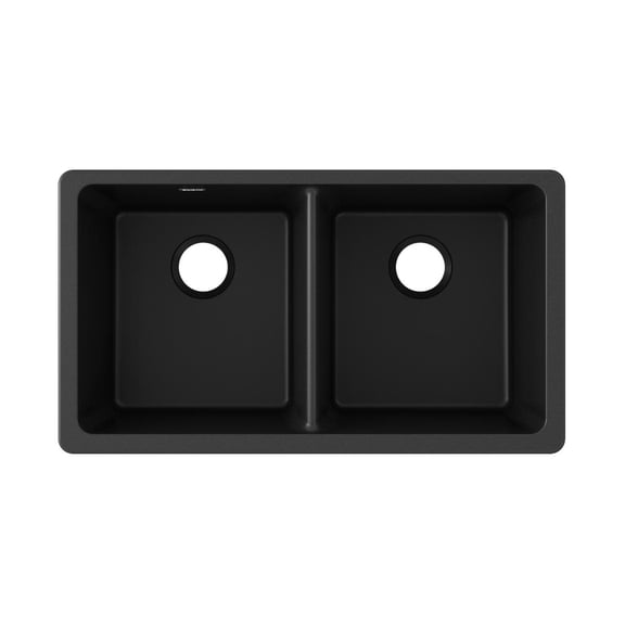 Elkay ELGU3322BK0 Quartz Classic 33 in. x 18-1/2 in. x 9-1/2 in., Equal Double Bowl Undermount Sink (Black)