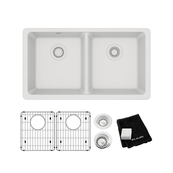 Elkay Elgu3322c Quartz Classic 33" Undermount Double Basin Quartz Composite Kitchen Sink -