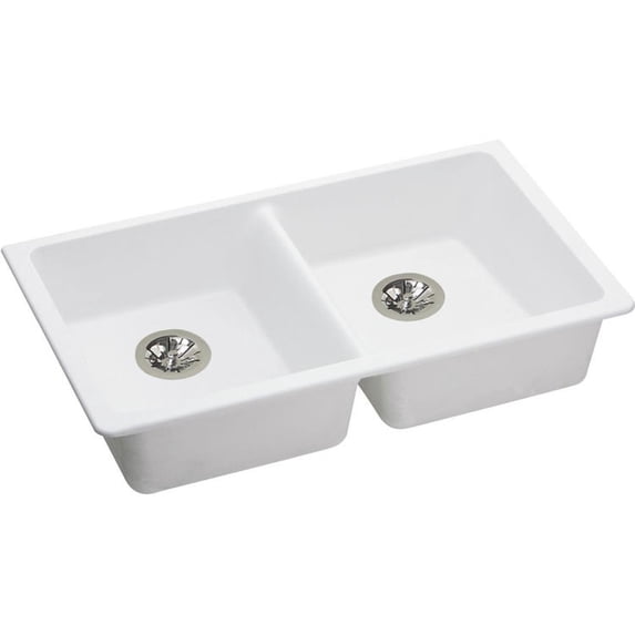 Elkay Quartz Classic 33 x 18-1/2 x 5-1/2, Double Bowl Undermount ADA Sink with Perfect Drain, White - ELGUAD3319PDWH0