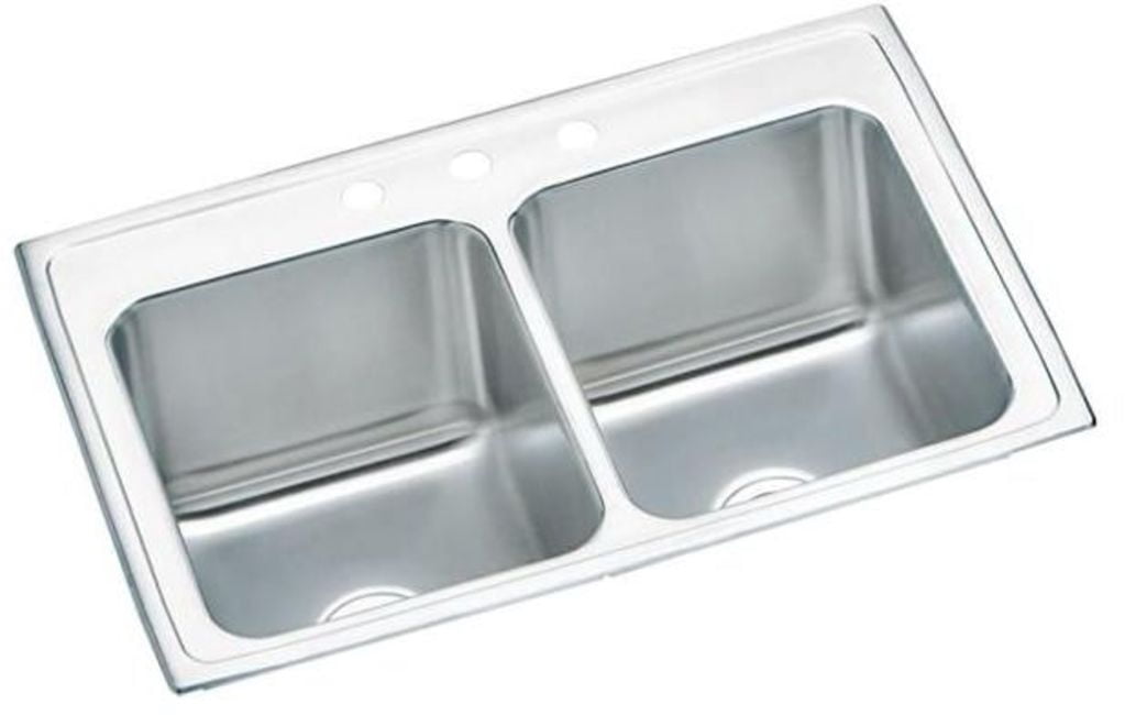 Elkay Lustertone Stainless Steel 33" x 22" x 10-1/8", Equal Double Bowl Top Mount Sink Lustertone