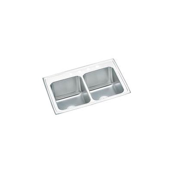 Elkay Lustertone Stainless Steel 33" x 22" x 10-1/8", Equal Double Bowl Top Mount Sink Lustertone