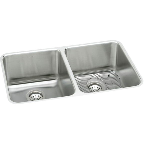 Elkay ELUH361710DBG Lustertone Undermount 35-3/4 in. x 18-1/2 in. Equal Double Bowl Sink Kit (Stainless Steel)