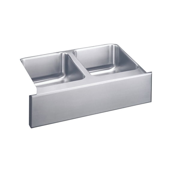 Elkay ELUHF3320 Lustertone 33 in. x 20-1/2 in. Equal Double Bowl Farmhouse Sink (Stainless Steel)