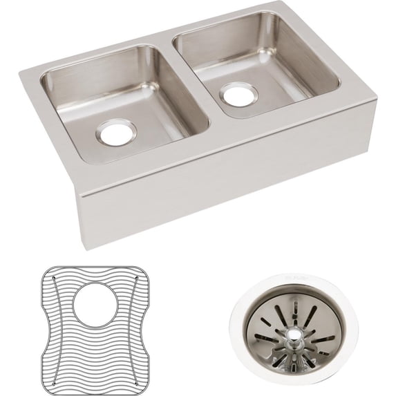 SS 33x20.5x7.8 Dbl Farmhouse Sink Kit