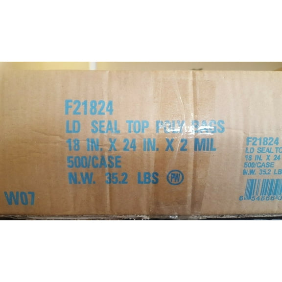 Elkay F21824 2 mil Line Single Track Seal Top Bag, 18" x 24", Clear Pack of 500