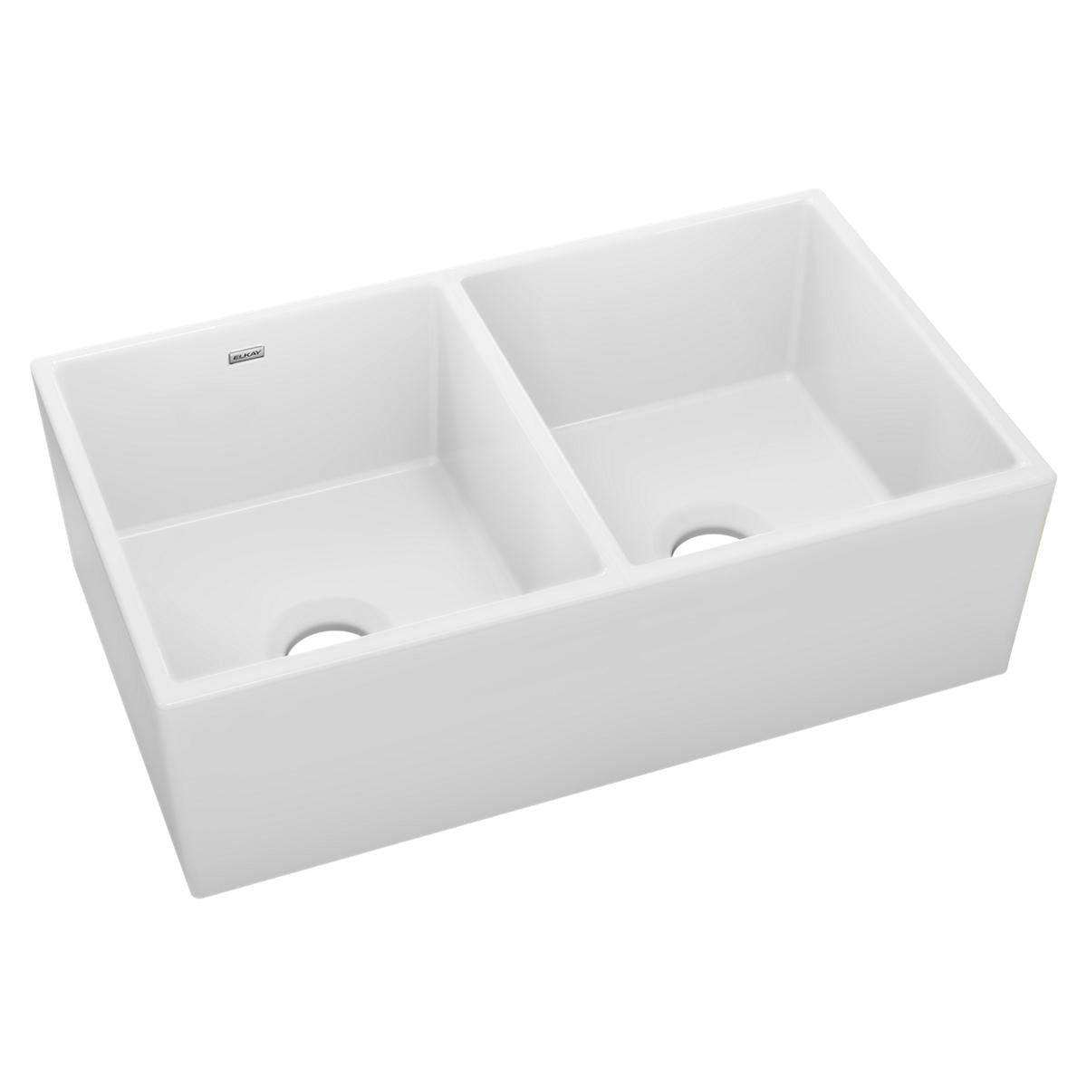 Elkay 33" White Fireclay Double Bowl Farmhouse Sink